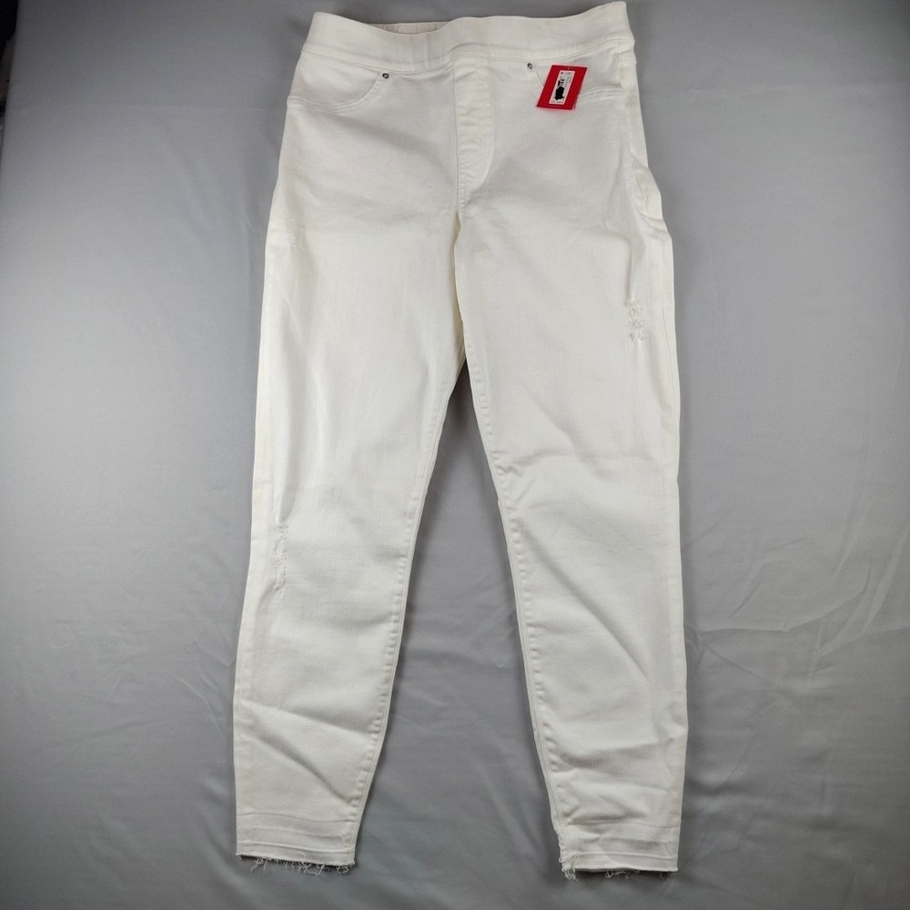 NWT Spanx Distressed Cropped Skinny Jeans Womens L Pull On High Waist Fitted